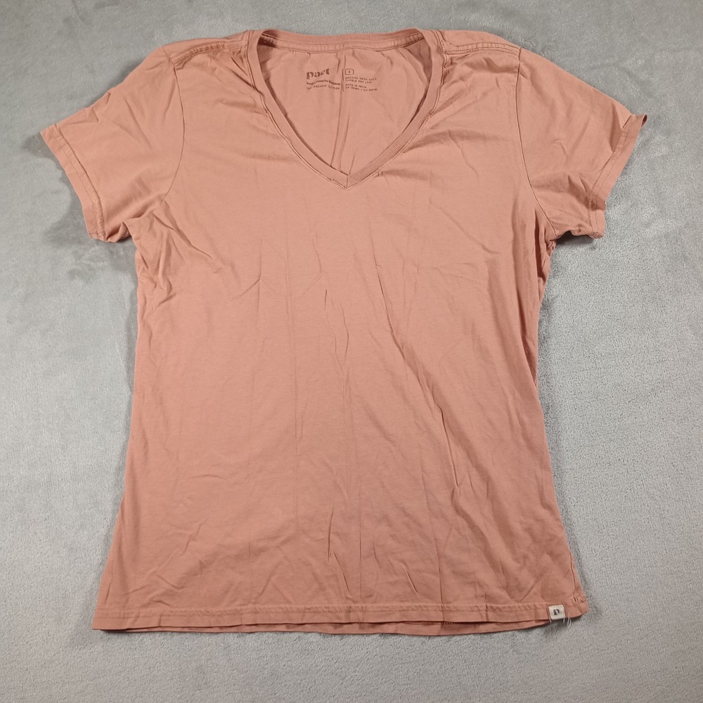 Pact V-Neck T-Shirt Womens Small Salmon Pink Organic Cotton Sustainable Tee